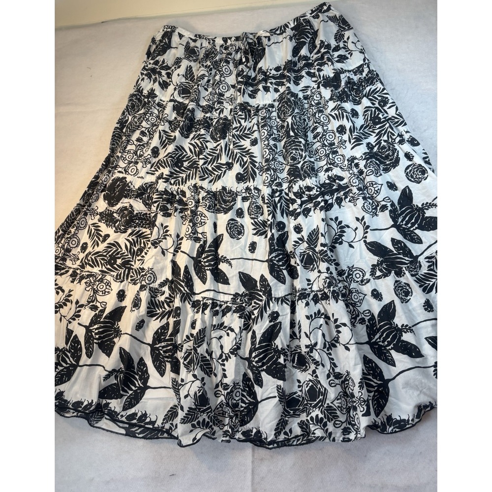 APOSTROPHE Women's XL (16/18) Black & Wh Tiered Floral Boho Maxi Skirt Cotton